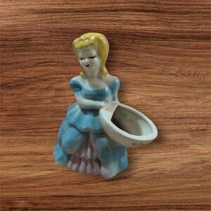 Vintage Ceramic Lady Southern Belle  Figurine Planter Blue Dress 6"  Pencil pen
